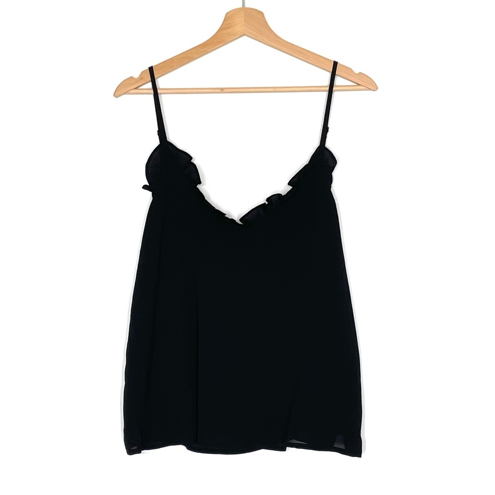 Wishlist Apparel Black Ruffle Cami Tank Top Adjustable Straps Small NWT